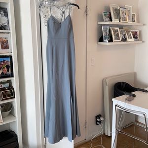 Jenny Yoo Mayan blue stretch crepe dress brand new